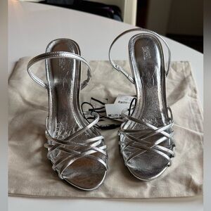 Zara Metallic Silver Heeled Sandals